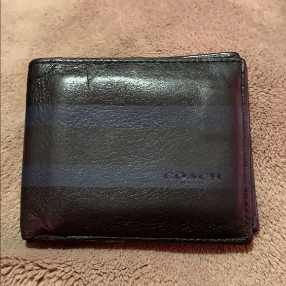 Coach Other - COACH Black & Blue Striped Leather Wallet